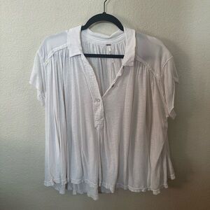 Free People White Half Button Down Top